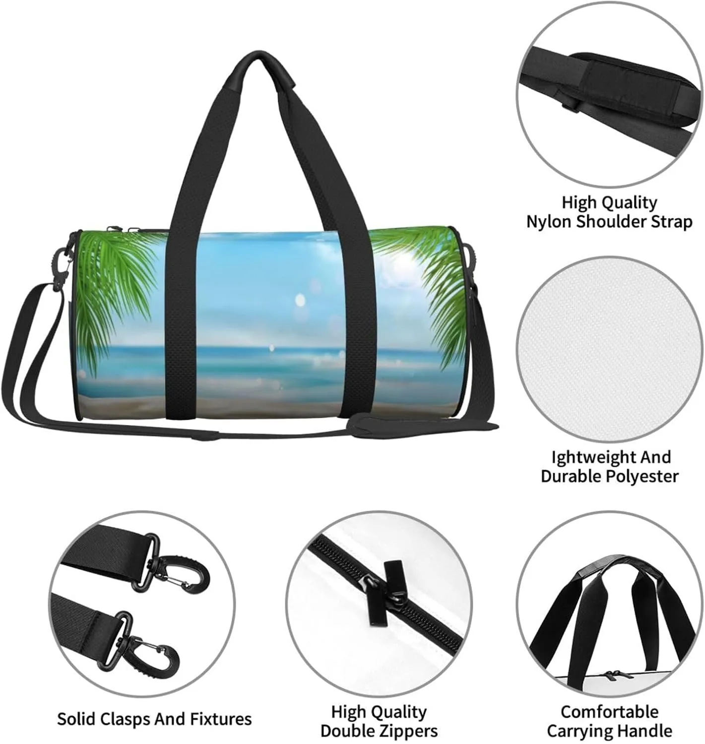 Travel Duffle Bag for Men Women, Sea Beach Tree Flower Duffle Bags for Sport Gym Overnight Luggage