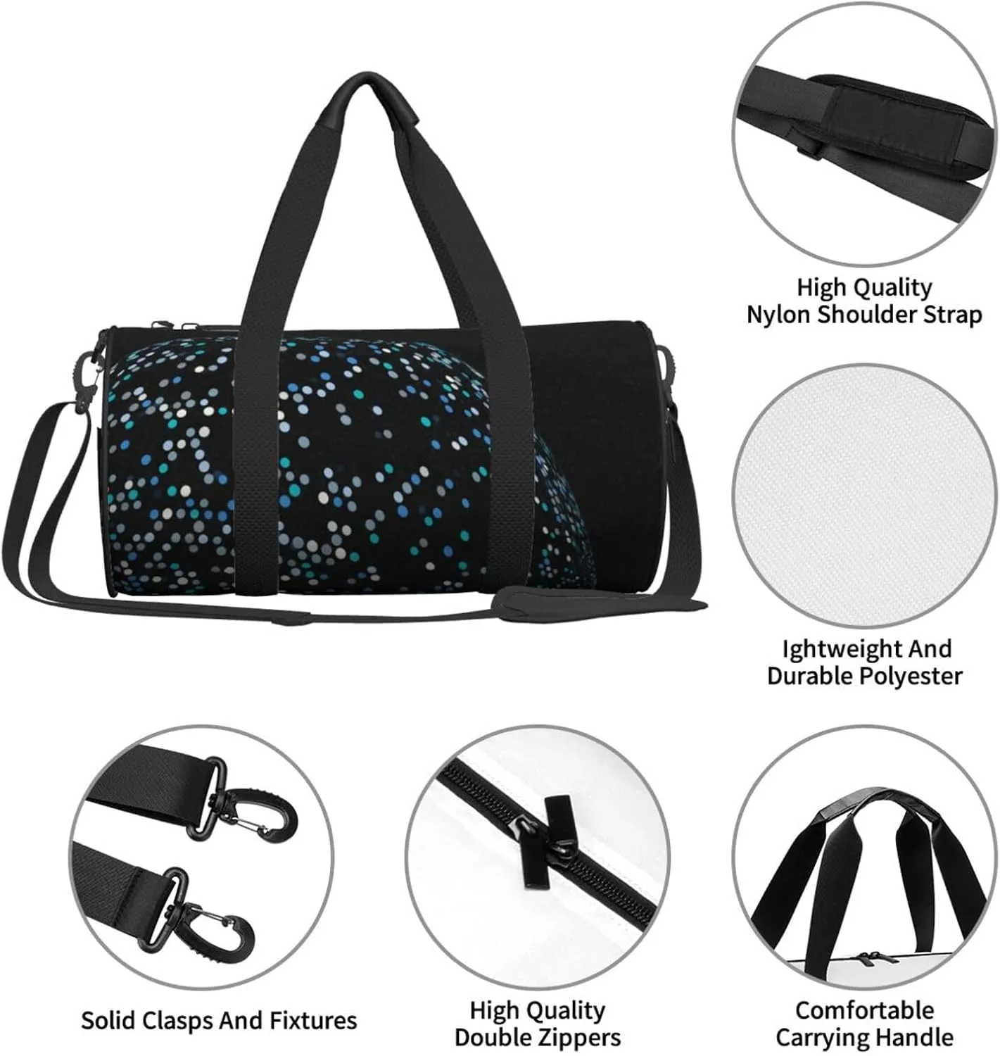 Travel Duffle Bag for Men Women, Sphere Polka Dots Duffle Bags for Sport Gym Overnight Luggage