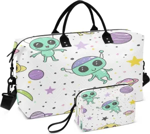 Travel Duffle Bag, Lovely Alien Planet Gym Bag with Storage Bag Weekender Overnight Bag for Men Women Trip Sports Yoga