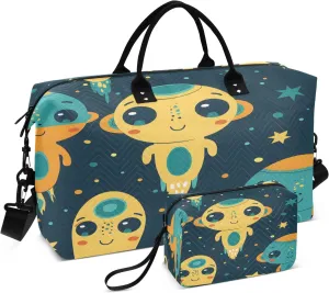 Travel Duffle Bag, Lovely Rainbow Alien Gym Bag with Storage Bag Weekender Overnight Bag for Men Women Trip Sports Yoga