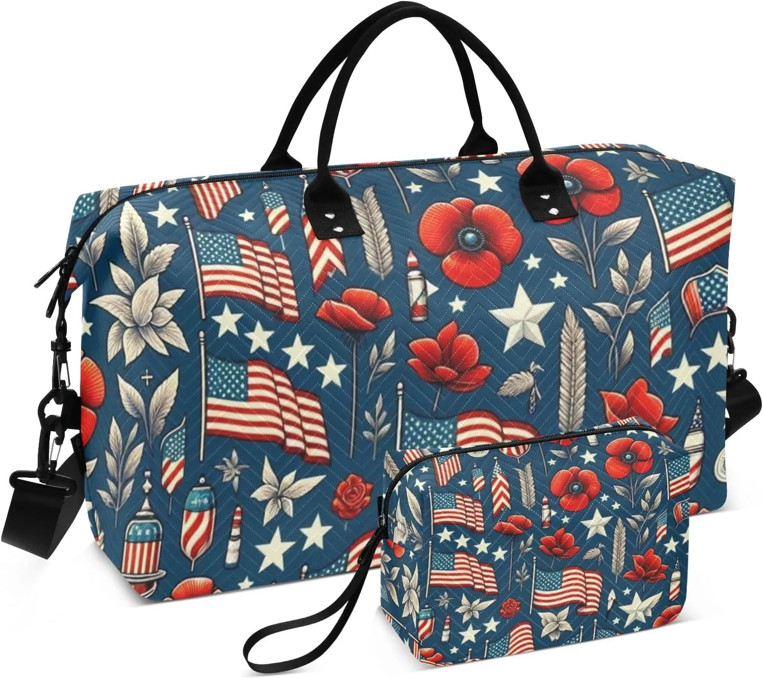 Travel Duffle Bag, Memorial Day American Flags Gym Bag with Storage Bag Weekender Overnight Bag for Men Women Trip Sports Yoga