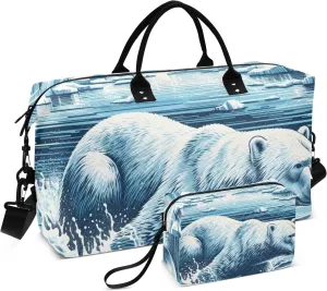 Travel Duffle Bag, Polar Bear Swim in The Water Gym Bag with Storage Bag Weekender Overnight Bag for Men Women Trip Sports Yoga