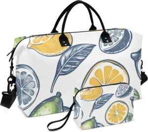 Travel Duffle Bag, Retro Doodle Lime and Lemon Gym Bag with Storage Bag Weekender Overnight Bag for Men Women Trip Sports Yoga