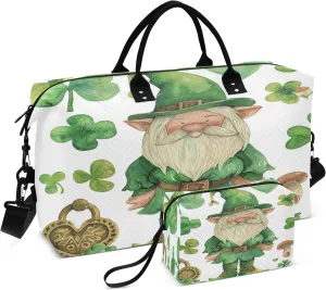 Travel Duffle Bag, Saint Patrick's Day Gnome3 Gym Bag with Storage Bag Weekender Overnight Bag for Men Women Trip Sports Yoga