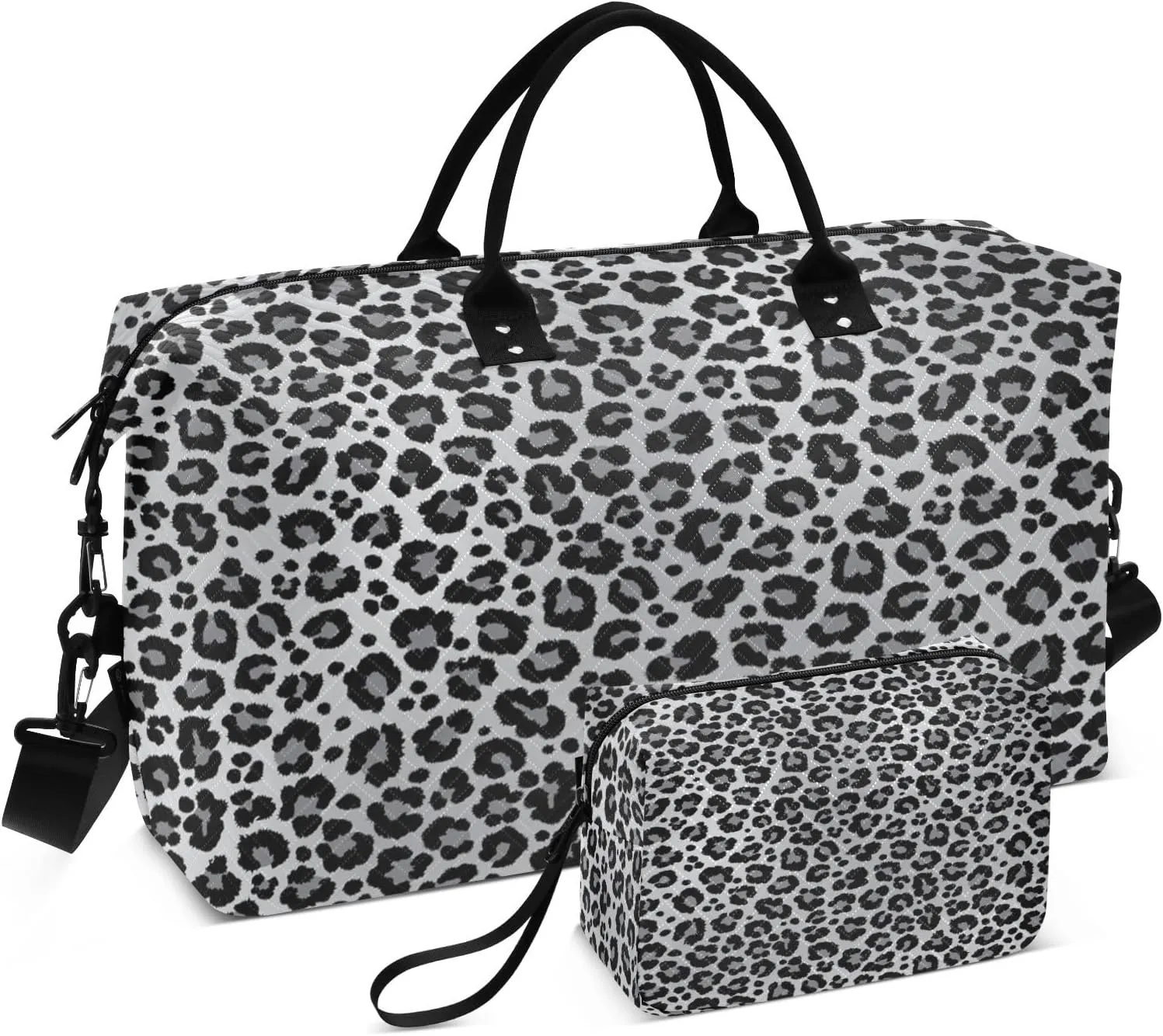 Travel Duffle Bag, Snow Leopard Print Gray Gym Bag with Storage Bag Weekender Overnight Bag for Men Women Trip Sports Yoga