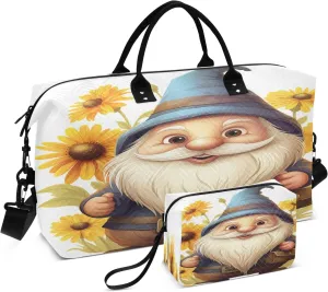 Travel Duffle Bag, Sunflowers Dwarf Gym Bag with Storage Bag Weekender Overnight Bag for Men Women Trip Sports Yoga