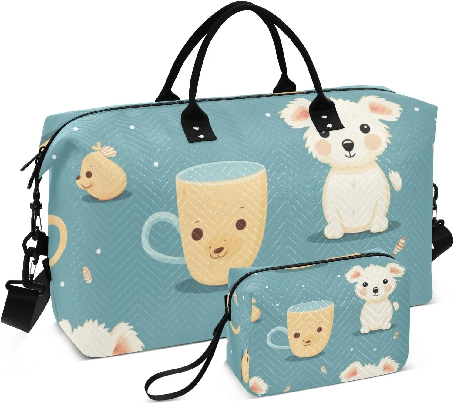 Travel Duffle Bag, Tea Cup Dog Gym Bag with Storage Bag Weekender Overnight Bag for Men Women Trip Sports Yoga