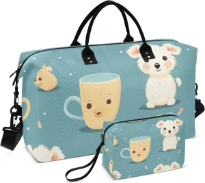 Travel Duffle Bag, Tea Cup Dog Gym Bag with Storage Bag Weekender Overnight Bag for Men Women Trip Sports Yoga