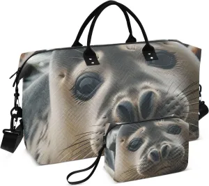 Travel Duffle Bag, The Grey Seal Gym Bag with Storage Bag Weekender Overnight Bag for Men Women Trip Sports Yoga