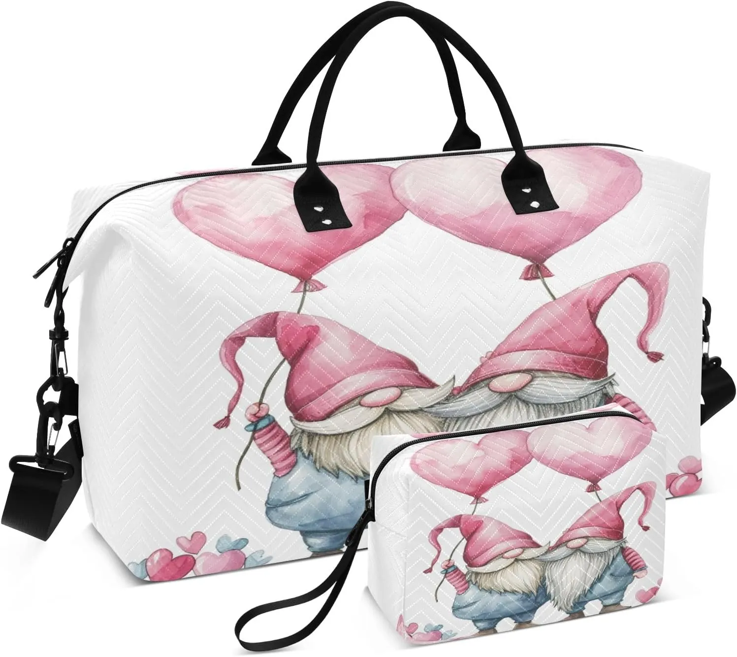 Travel Duffle Bag, Two Pink Dwarf Heart Balloons Gym Bag with Storage Bag Weekender Overnight Bag for Men Women Trip Sports Yoga