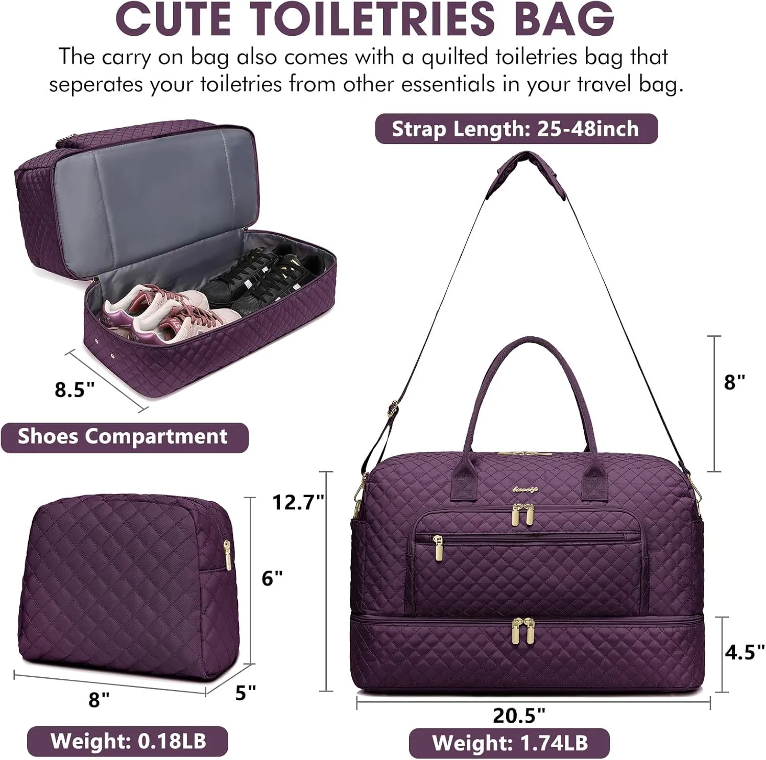 Travel Duffle Bag Weekender for Women - Carry-On Overnight Bag Personal Item Bag with Shoe Compartment & Wet Pocket Large Weekend Tote Bags with Toiletry Bag Hospital Bags for Labor and Delivery