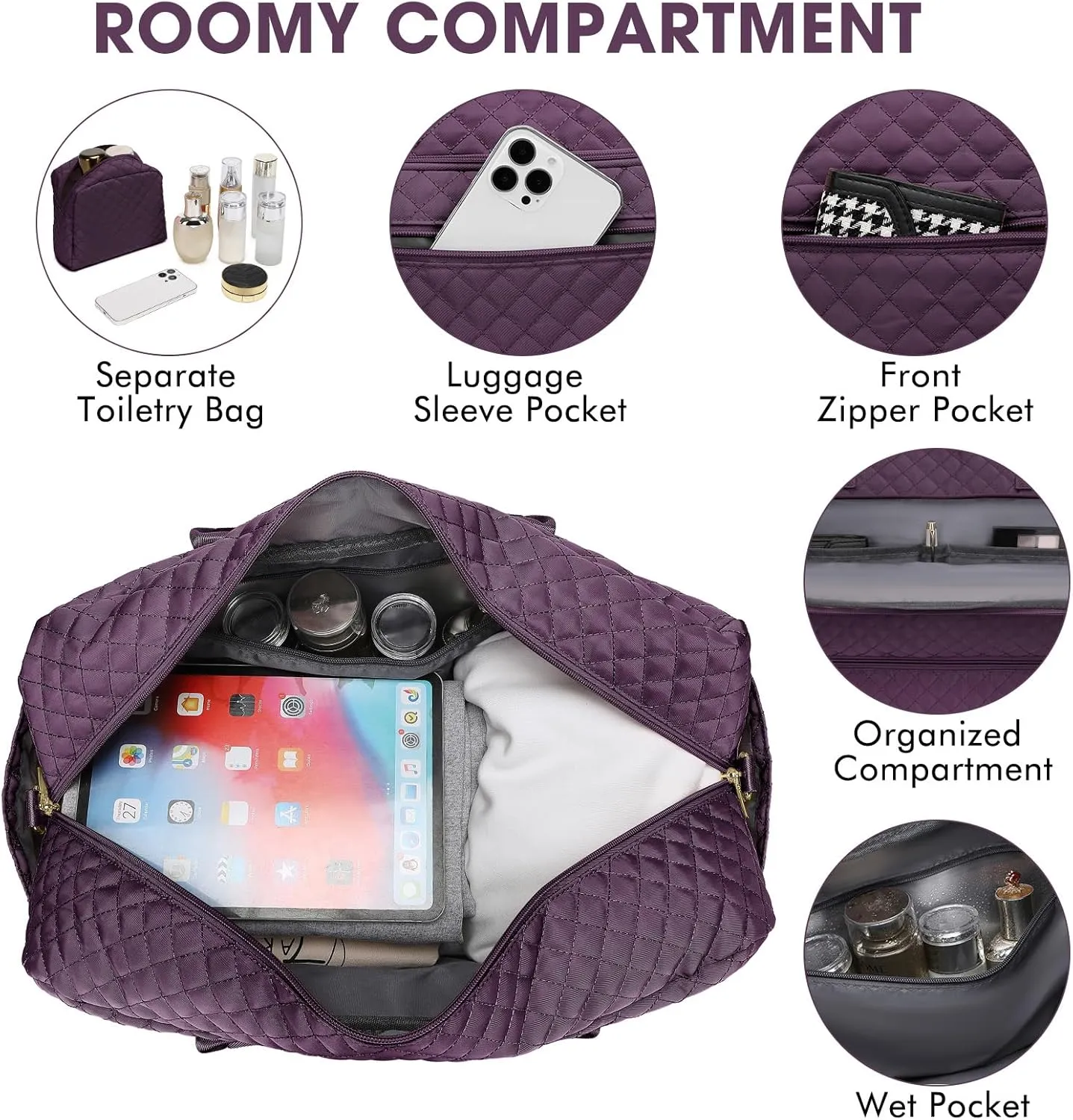 Travel Duffle Bag Weekender for Women - Carry-On Overnight Bag Personal Item Bag with Shoe Compartment & Wet Pocket Large Weekend Tote Bags with Toiletry Bag Hospital Bags for Labor and Delivery