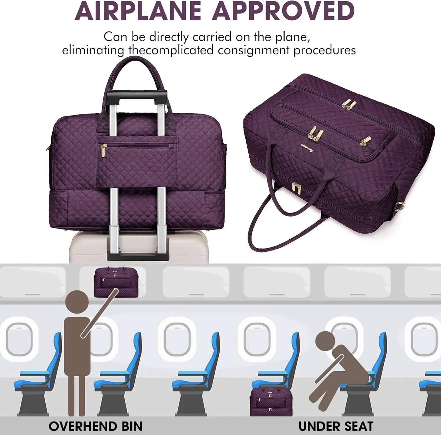 Travel Duffle Bag Weekender for Women - Carry-On Overnight Bag Personal Item Bag with Shoe Compartment & Wet Pocket Large Weekend Tote Bags with Toiletry Bag Hospital Bags for Labor and Delivery