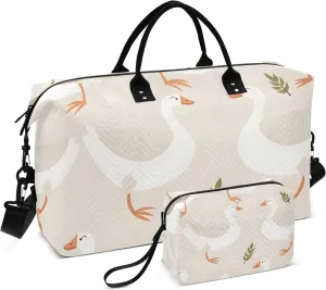 Travel Duffle Bag, White Grey Goose Gym Bag with Storage Bag Weekender Overnight Bag for Men Women Trip Sports Yoga