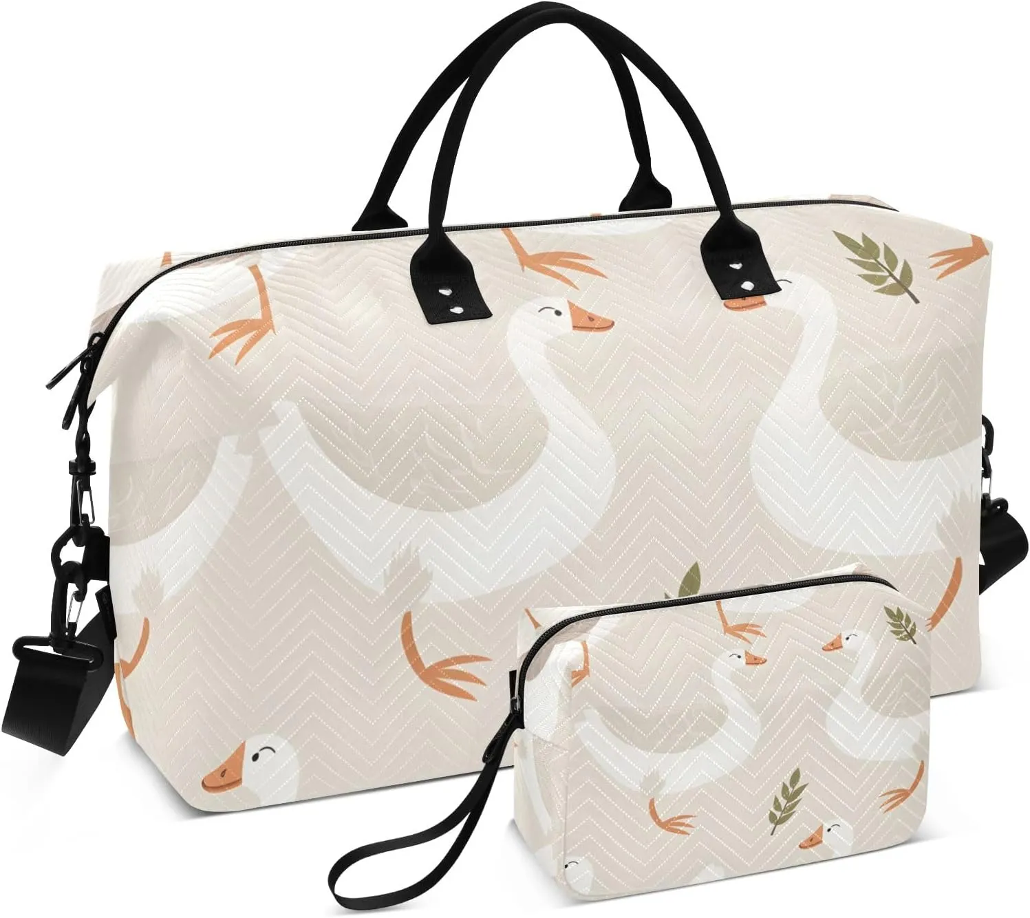 Travel Duffle Bag, White Grey Goose Gym Bag with Storage Bag Weekender Overnight Bag for Men Women Trip Sports Yoga