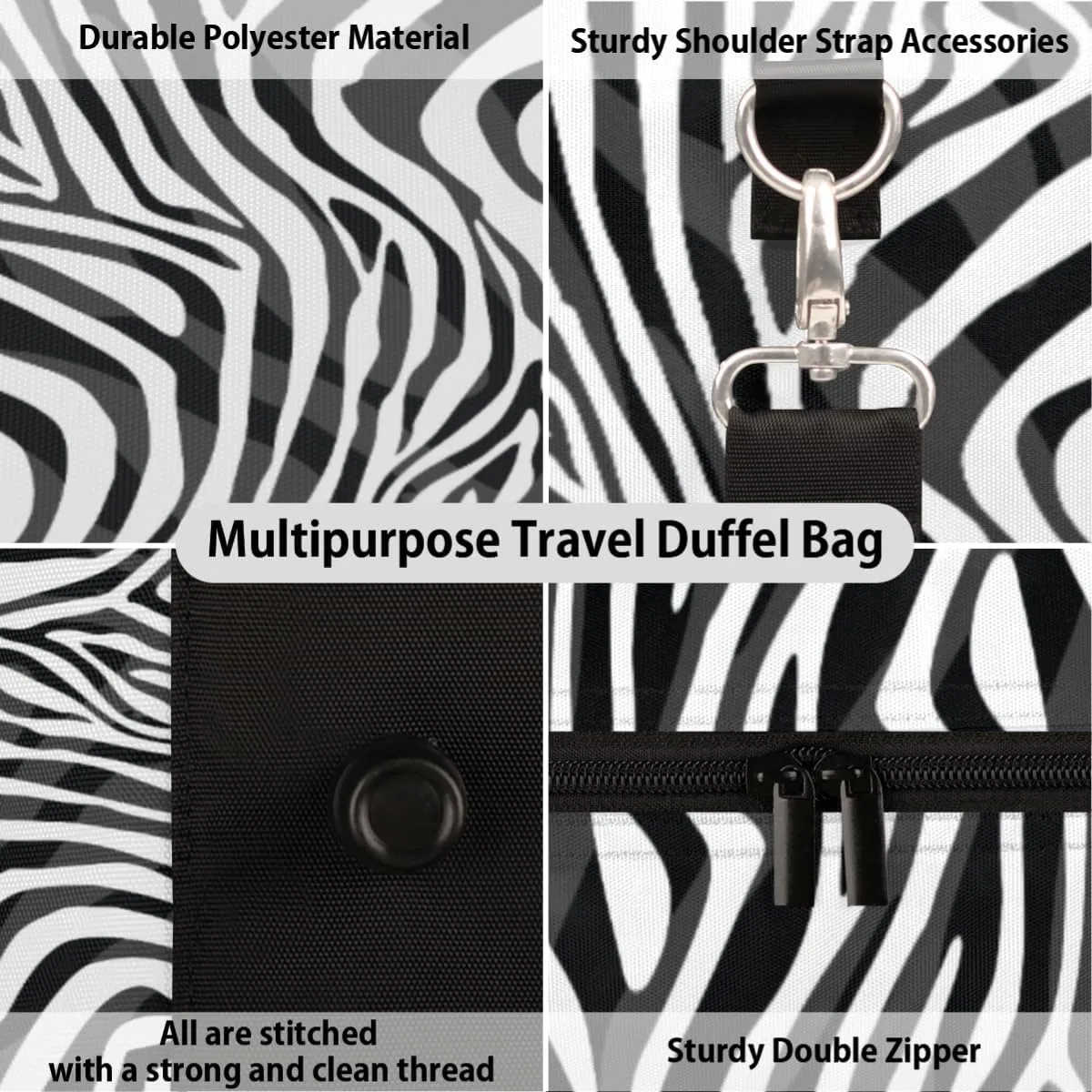 Travel Duffle Bag Women, Abstract Animal Zebra Gym Bag Sports Bag, Lightweight Waterproof Foldable Overnight Bag, Carry on Shoulder Tote Bags for Hospital Maternity Mommy Gym