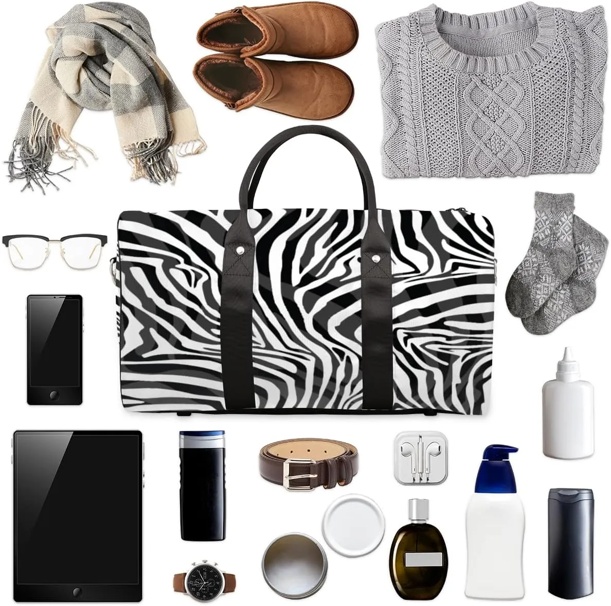 Travel Duffle Bag Women, Abstract Animal Zebra Gym Bag Sports Bag, Lightweight Waterproof Foldable Overnight Bag, Carry on Shoulder Tote Bags for Hospital Maternity Mommy Gym