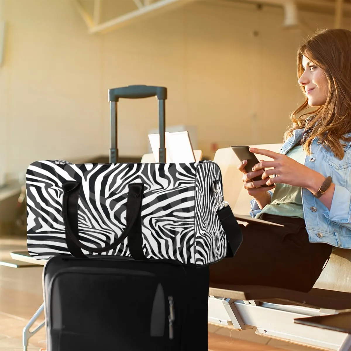 Travel Duffle Bag Women, Abstract Animal Zebra Gym Bag Sports Bag, Lightweight Waterproof Foldable Overnight Bag, Carry on Shoulder Tote Bags for Hospital Maternity Mommy Gym