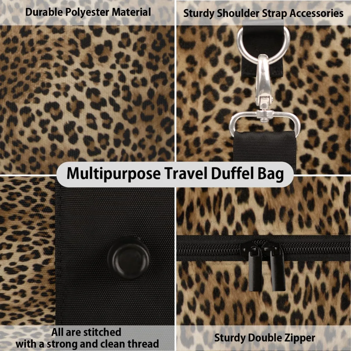 Travel Duffle Bag Women, Animal Leopard Skin Gym Bag Sports Bag, Lightweight Waterproof Foldable Overnight Bag, Carry on Shoulder Tote Bags for Hospital Maternity Mommy Gym