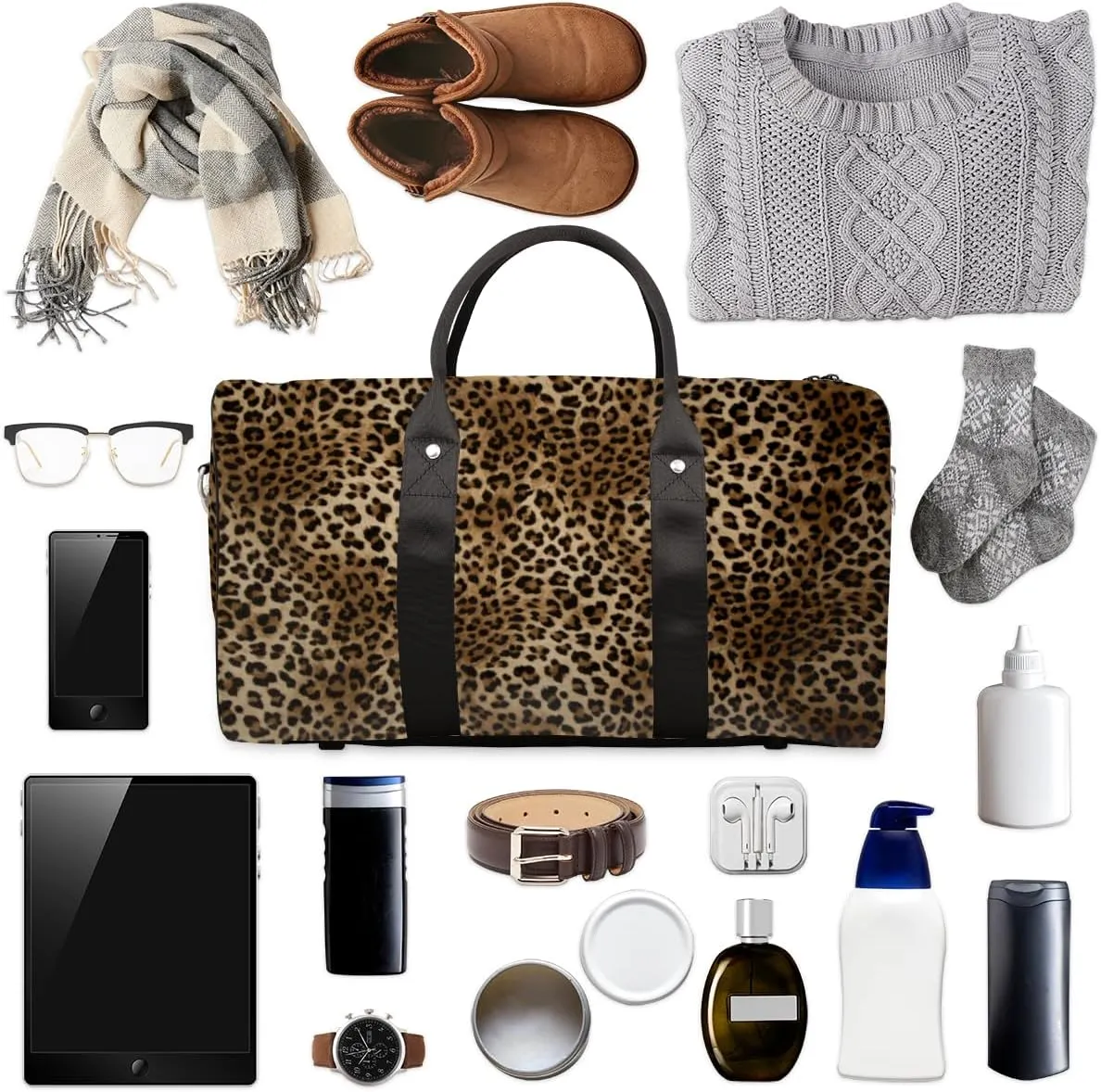 Travel Duffle Bag Women, Animal Leopard Skin Gym Bag Sports Bag, Lightweight Waterproof Foldable Overnight Bag, Carry on Shoulder Tote Bags for Hospital Maternity Mommy Gym