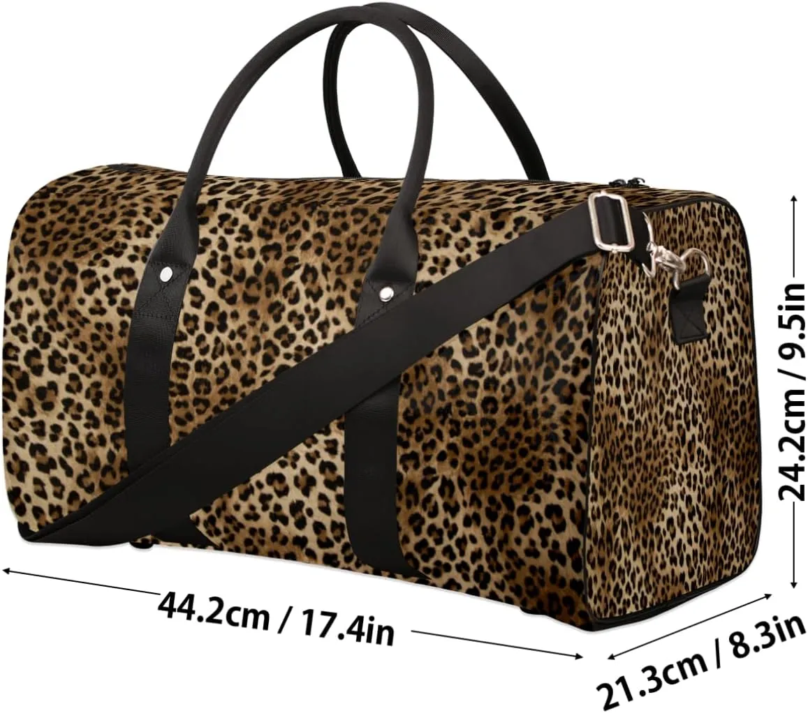 Travel Duffle Bag Women, Animal Leopard Skin Gym Bag Sports Bag, Lightweight Waterproof Foldable Overnight Bag, Carry on Shoulder Tote Bags for Hospital Maternity Mommy Gym