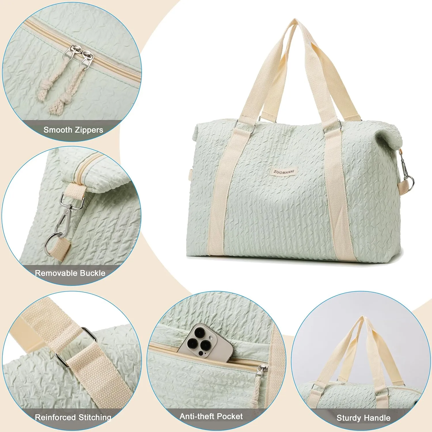 Travel Duffle Bag,Weekender Bags for Women Men,Overnight Carry On Tote Bags,Large Sports Gym Bags Portable Double Layer Wet Pocket Traveling Duffel Tote Bag Green
