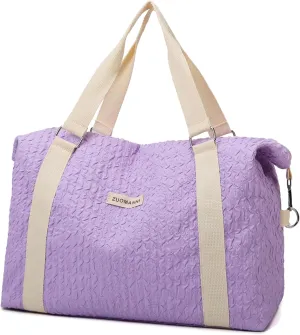 Travel Duffle Bag,Weekender Bags for Women Men,Overnight Carry On Tote Bags,Large Sports Gym Bags Portable Double Layer Wet Pocket Traveling Duffel Tote Bag Purple