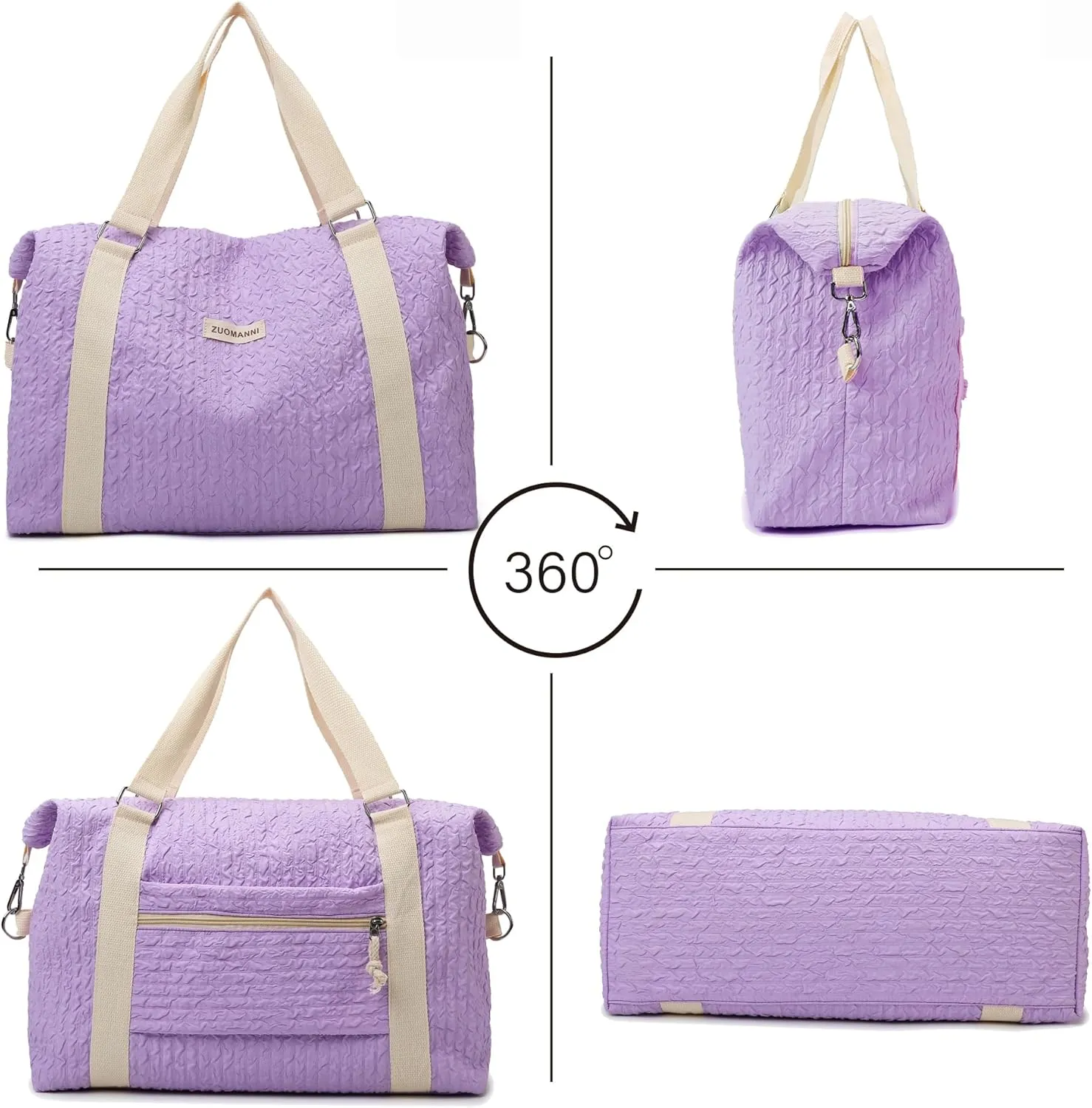 Travel Duffle Bag,Weekender Bags for Women Men,Overnight Carry On Tote Bags,Large Sports Gym Bags Portable Double Layer Wet Pocket Traveling Duffel Tote Bag Purple