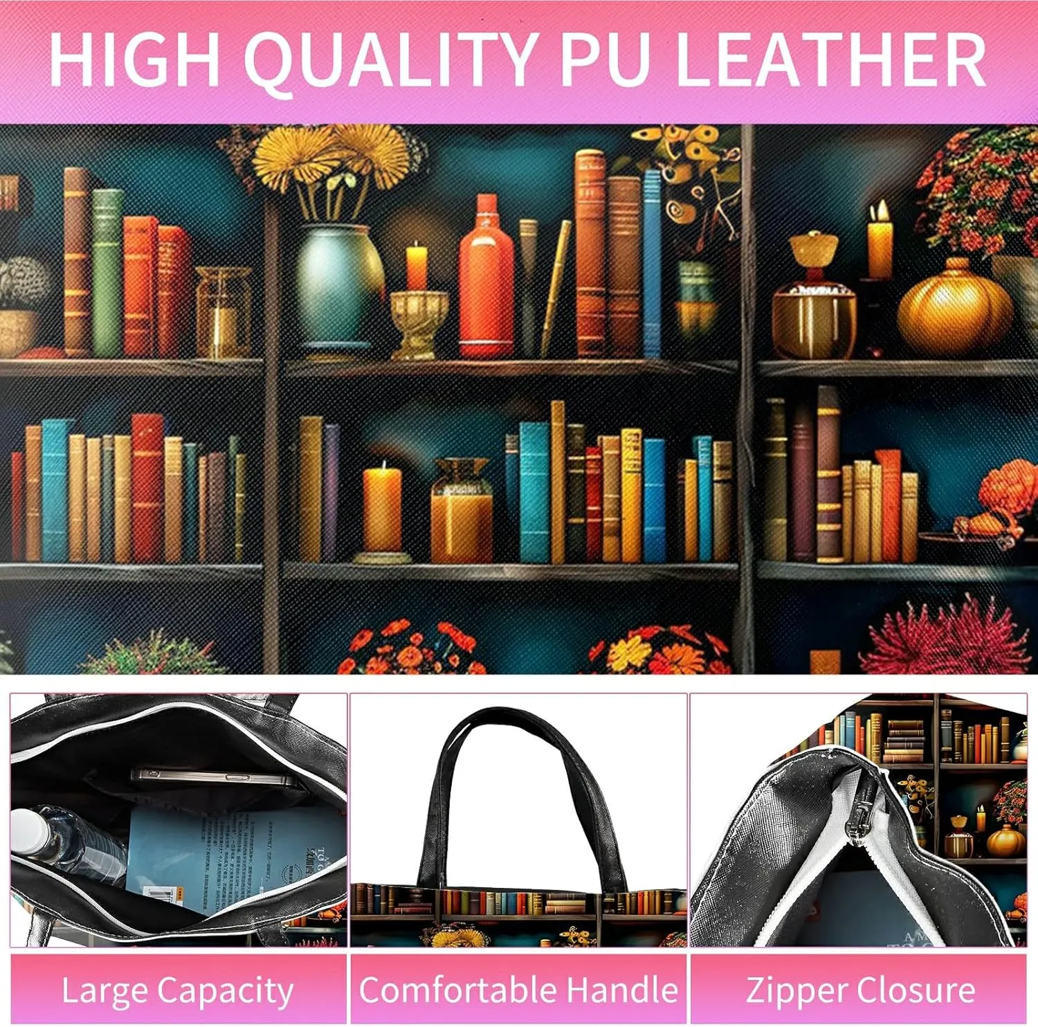 Travel Tote Bags Leather Purses for Women, Shoulder Bag with Zipper, Top Handle Ladies Shoulder Bags