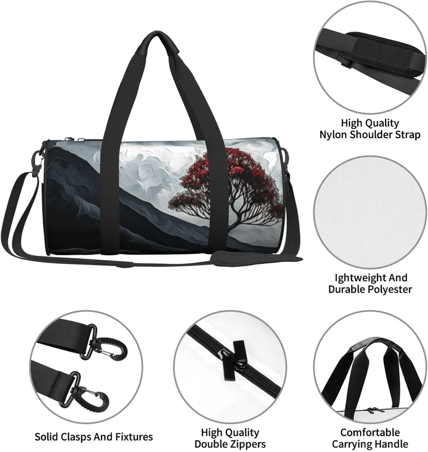 Tree and Volcanic Travel Duffle Bag for Men Women Sport Gym Bag Foldable Weekender Bag Carry on Overnight Bag for Travel Swimming Basketball