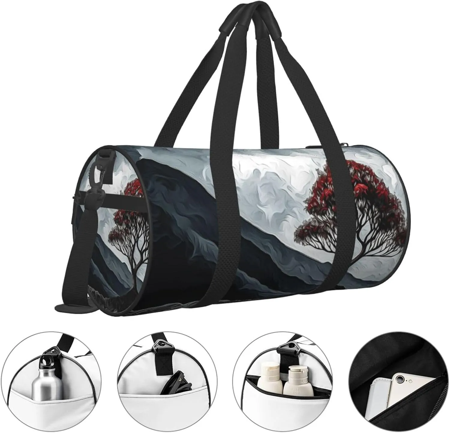 Tree and Volcanic Travel Duffle Bag for Men Women Sport Gym Bag Foldable Weekender Bag Carry on Overnight Bag for Travel Swimming Basketball