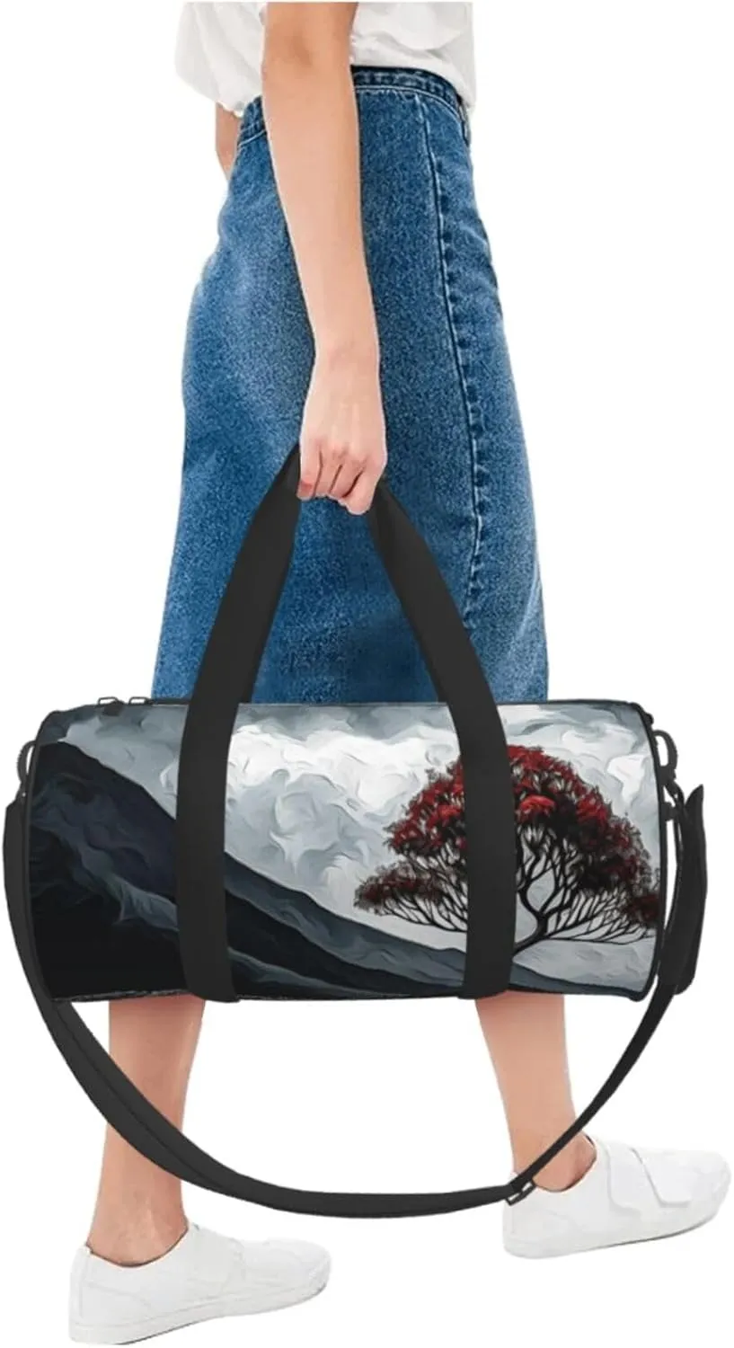 Tree and Volcanic Travel Duffle Bag for Men Women Sport Gym Bag Foldable Weekender Bag Carry on Overnight Bag for Travel Swimming Basketball