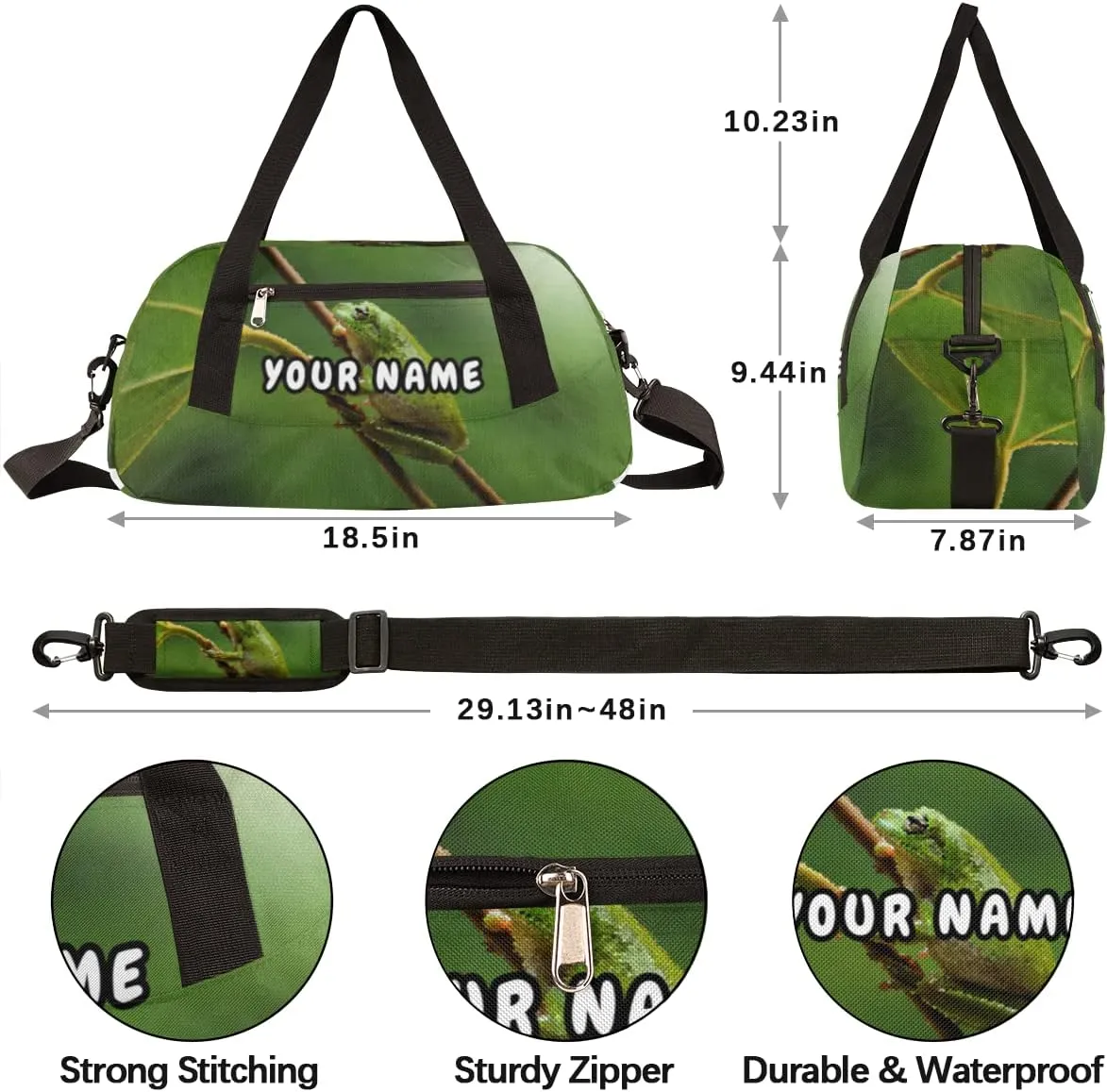 Tree Frog Personalized Kids Duffel Bag for Girls Boys, Frog Customized Name Dance Bag Overnight Small Duffel Bag Carry On Weekend Sports Gym Travel Bag for School Practice Gymnastics Ballet