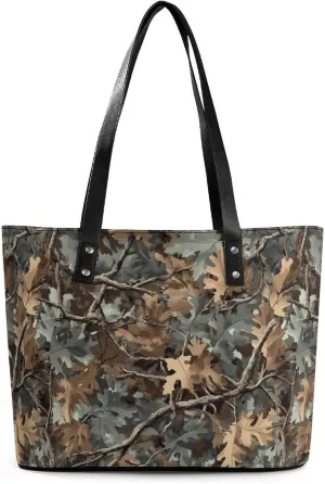 Tree Hunting Novelty Fashion Women's Handbags Printed Tote Bag Shoulder Purse Top Handle With Pocket 11 X 11.5 X 5.5 Inch