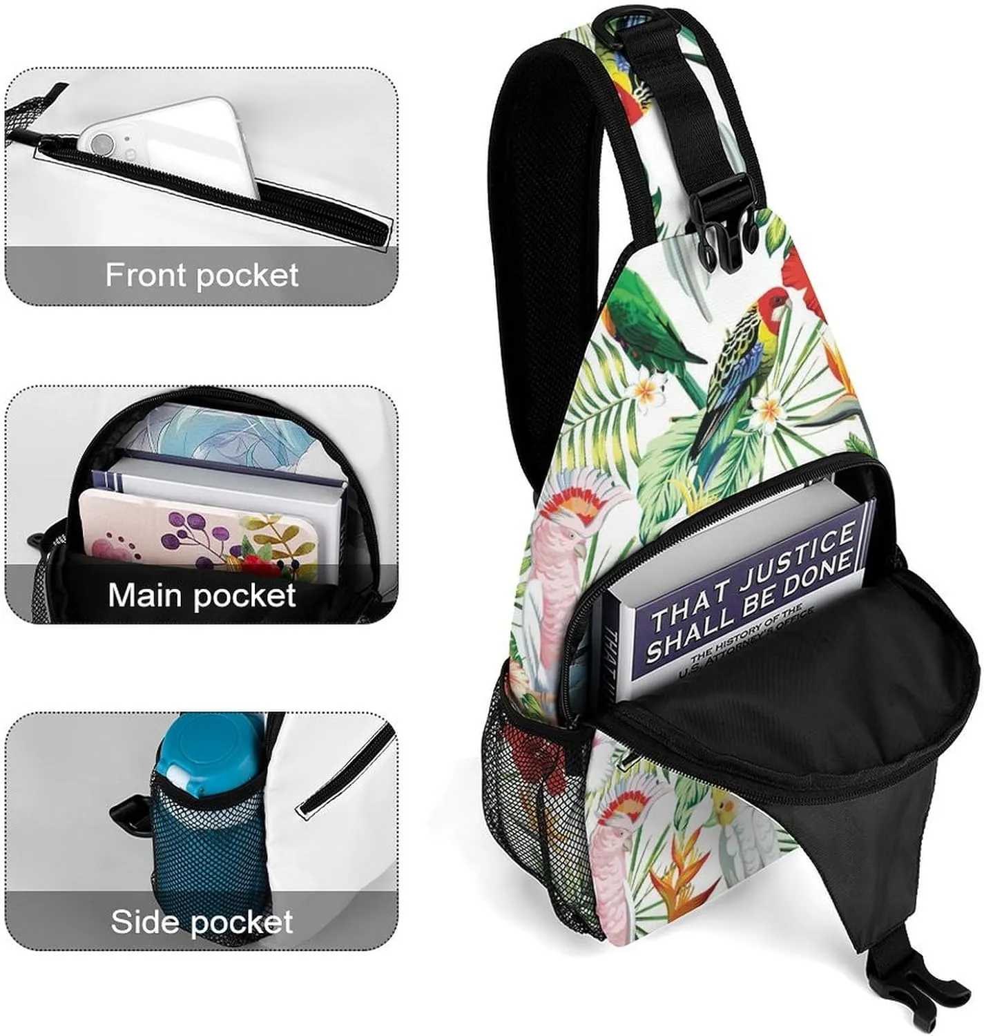 Tropic-exotic-birds-white Crossbody Backpack For Men Women, Chest Bag Shoulder Bag, Travel Daypack Sling Backpack