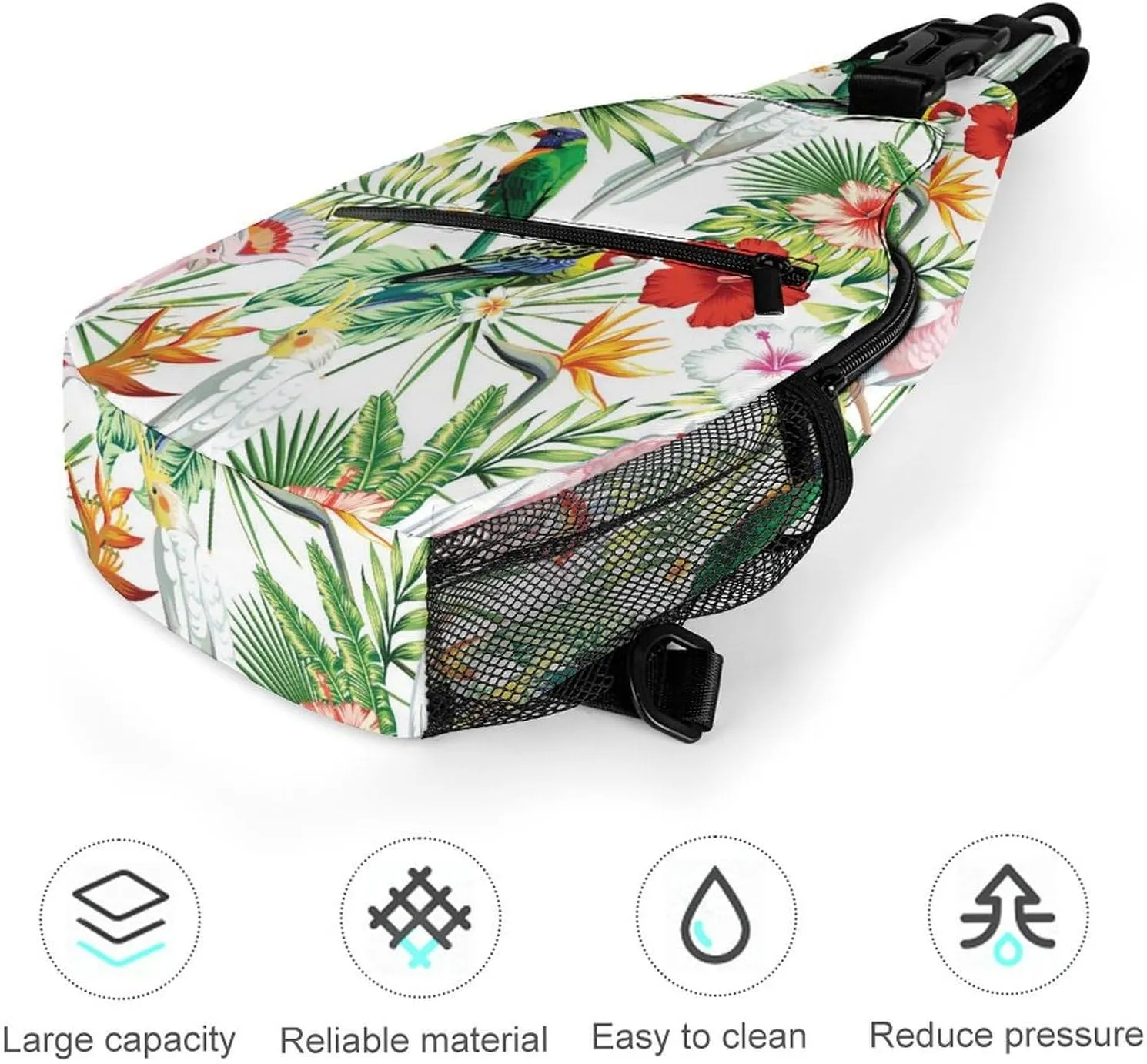 Tropic-exotic-birds-white Crossbody Backpack For Men Women, Chest Bag Shoulder Bag, Travel Daypack Sling Backpack