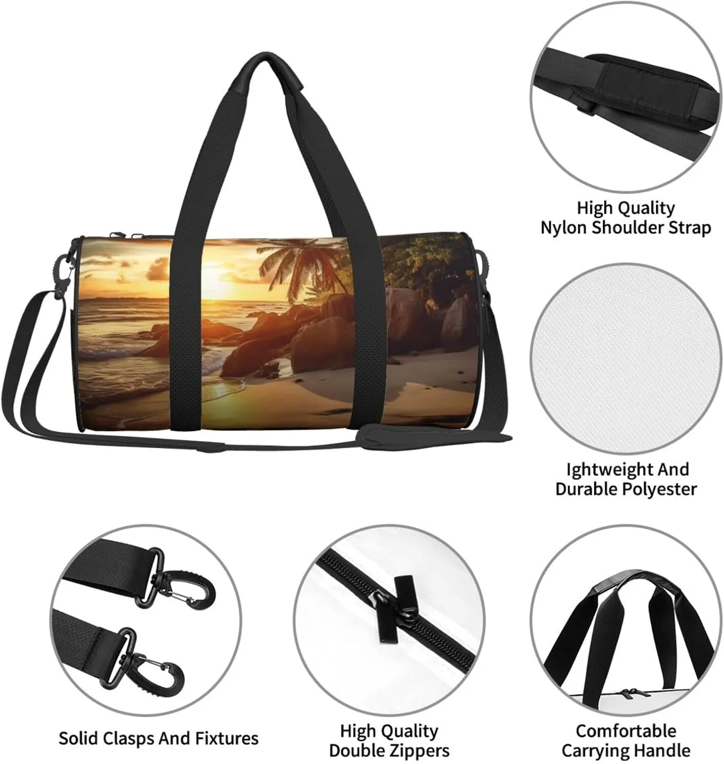 Tropical Beach at Sunset Travel Duffle Bag for Men Women Sport Gym Bag Foldable Weekender Bag Carry on Overnight Bag for Travel Swimming Basketball