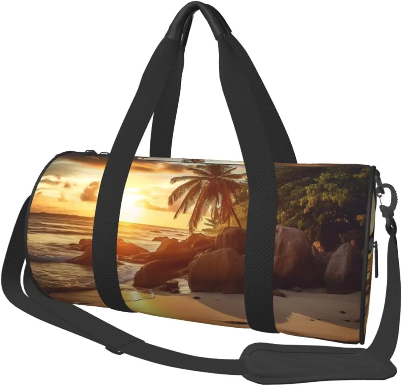 Tropical Beach at Sunset Travel Duffle Bag for Men Women Sport Gym Bag Foldable Weekender Bag Carry on Overnight Bag for Travel Swimming Basketball