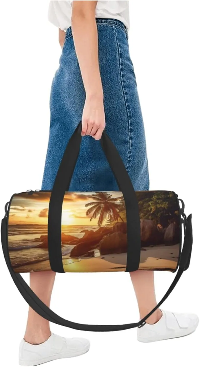 Tropical Beach at Sunset Travel Duffle Bag for Men Women Sport Gym Bag Foldable Weekender Bag Carry on Overnight Bag for Travel Swimming Basketball