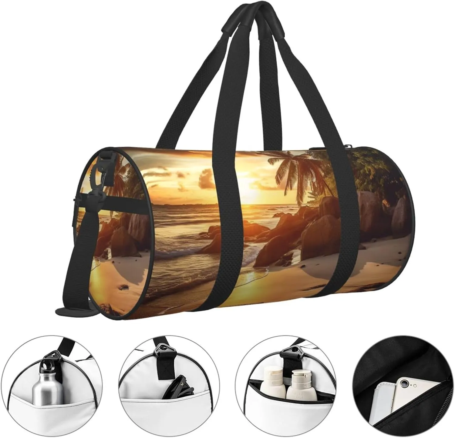 Tropical Beach at Sunset Travel Duffle Bag for Men Women Sport Gym Bag Foldable Weekender Bag Carry on Overnight Bag for Travel Swimming Basketball