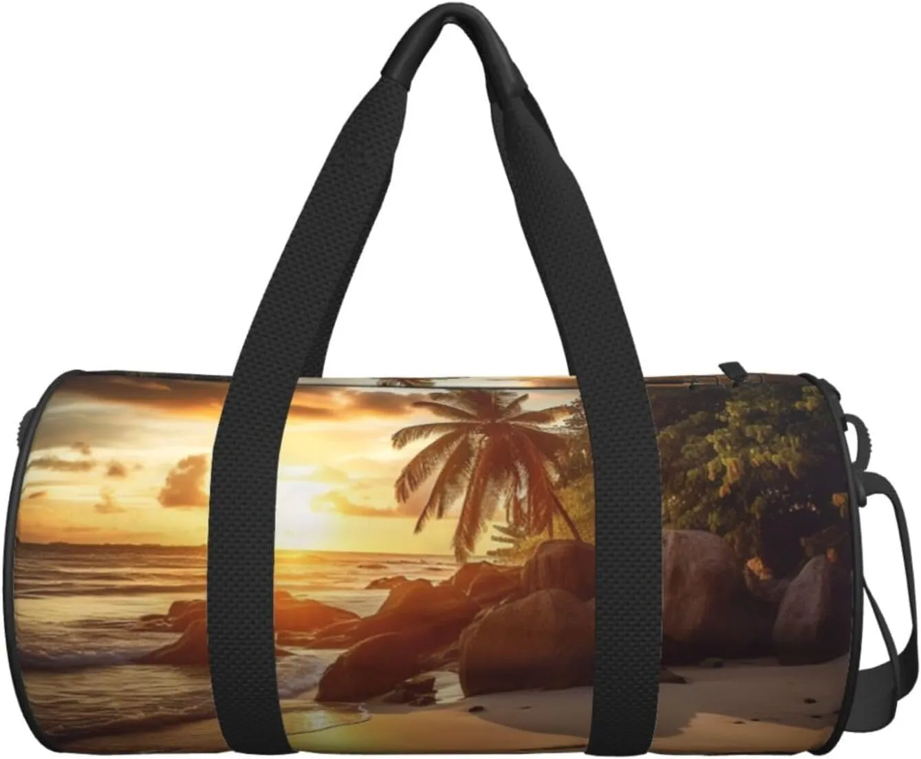 Tropical Beach at Sunset Travel Duffle Bag for Men Women Sport Gym Bag Foldable Weekender Bag Carry on Overnight Bag for Travel Swimming Basketball
