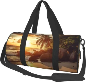 Tropical Beach at Sunset Travel Duffle Bag for Men Women Sport Gym Bag Foldable Weekender Bag Carry on Overnight Bag for Travel Swimming Basketball