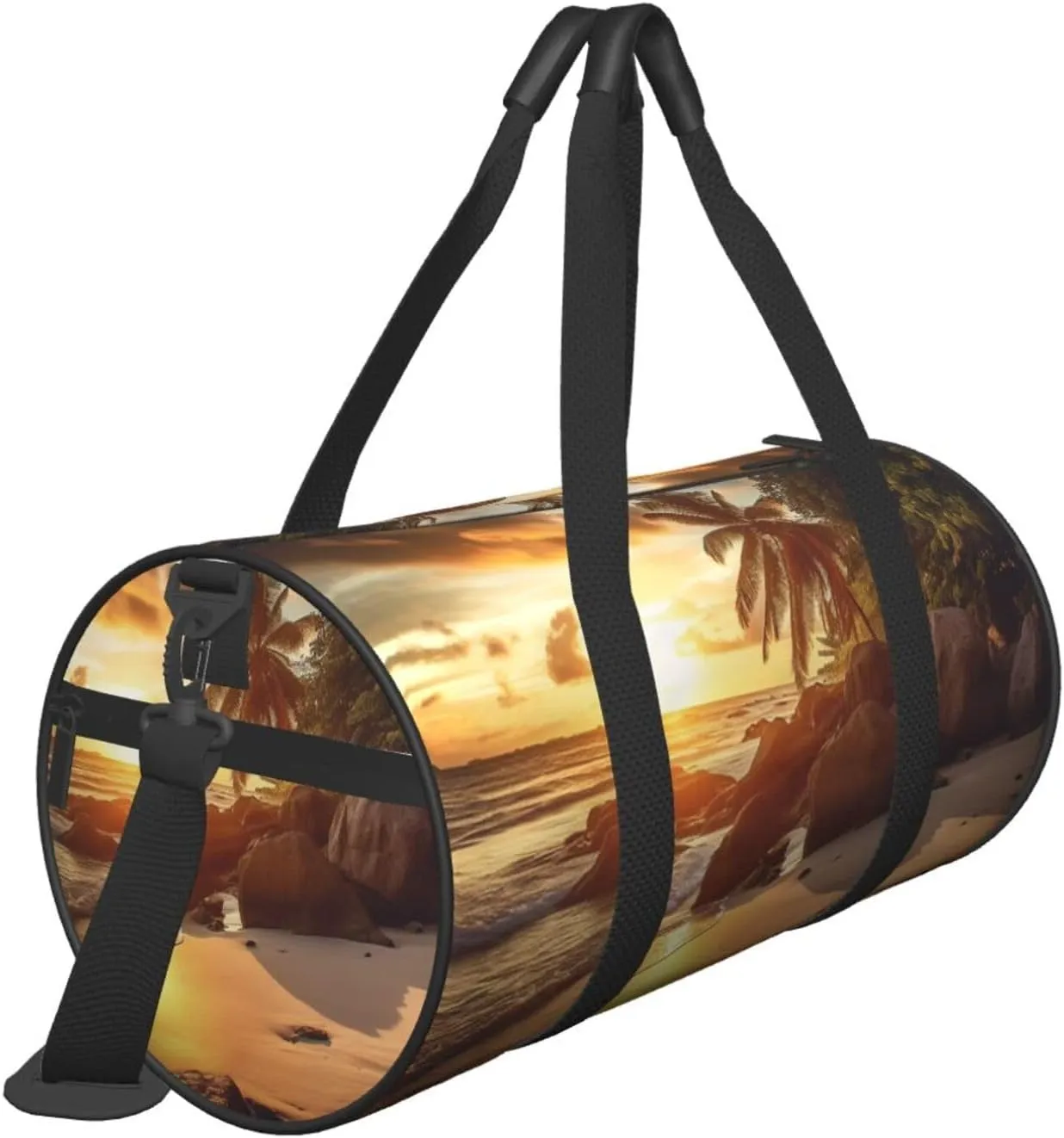 Tropical Beach at Sunset Travel Duffle Bag for Men Women Sport Gym Bag Foldable Weekender Bag Carry on Overnight Bag for Travel Swimming Basketball