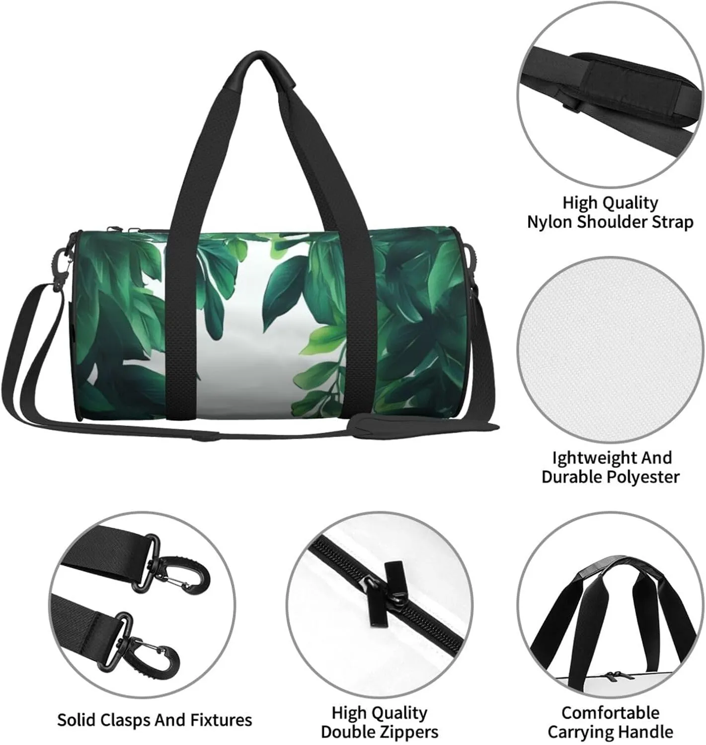 Tropical Green Leaves Travel Duffle Bag for Men Women Sport Gym Bag Foldable Weekender Bag Carry on Overnight Bag for Travel Swimming Basketball