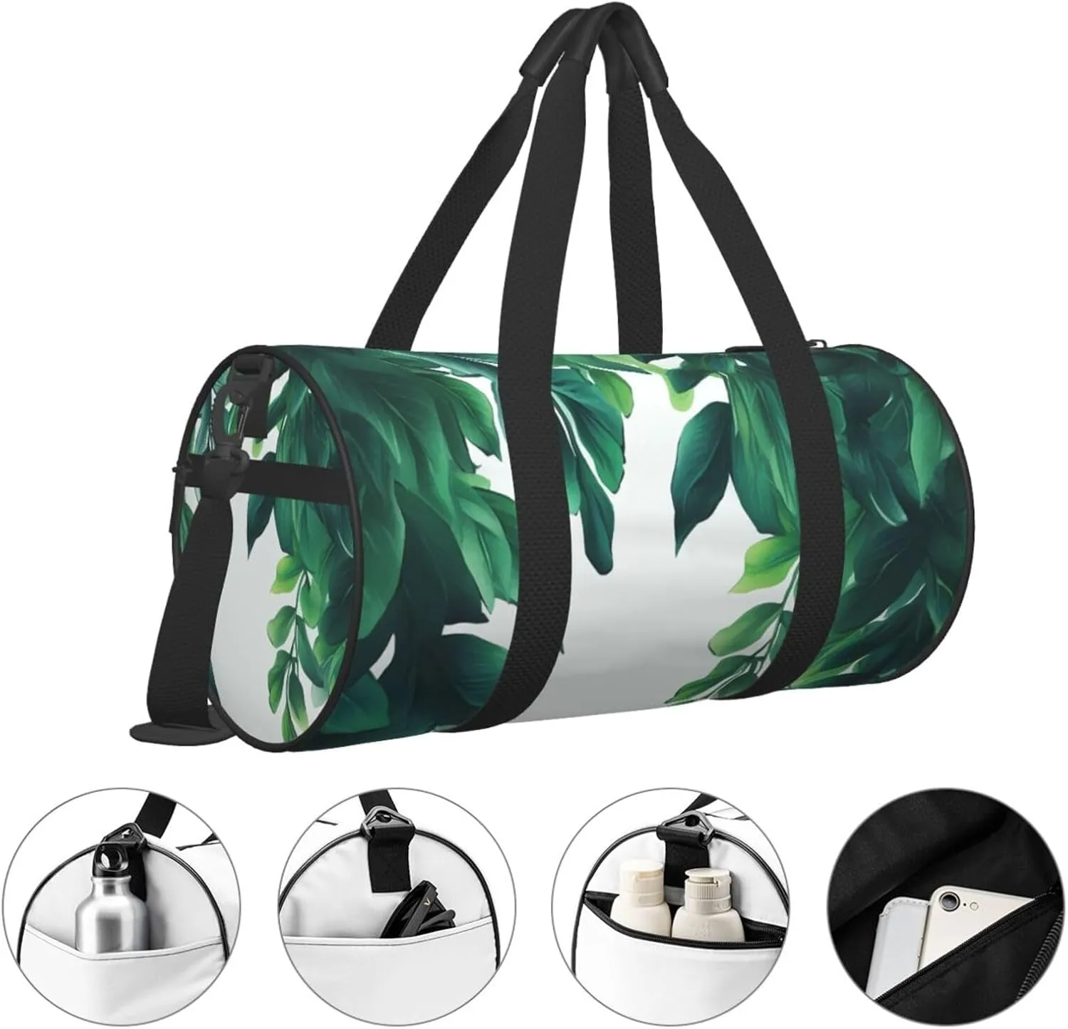 Tropical Green Leaves Travel Duffle Bag for Men Women Sport Gym Bag Foldable Weekender Bag Carry on Overnight Bag for Travel Swimming Basketball