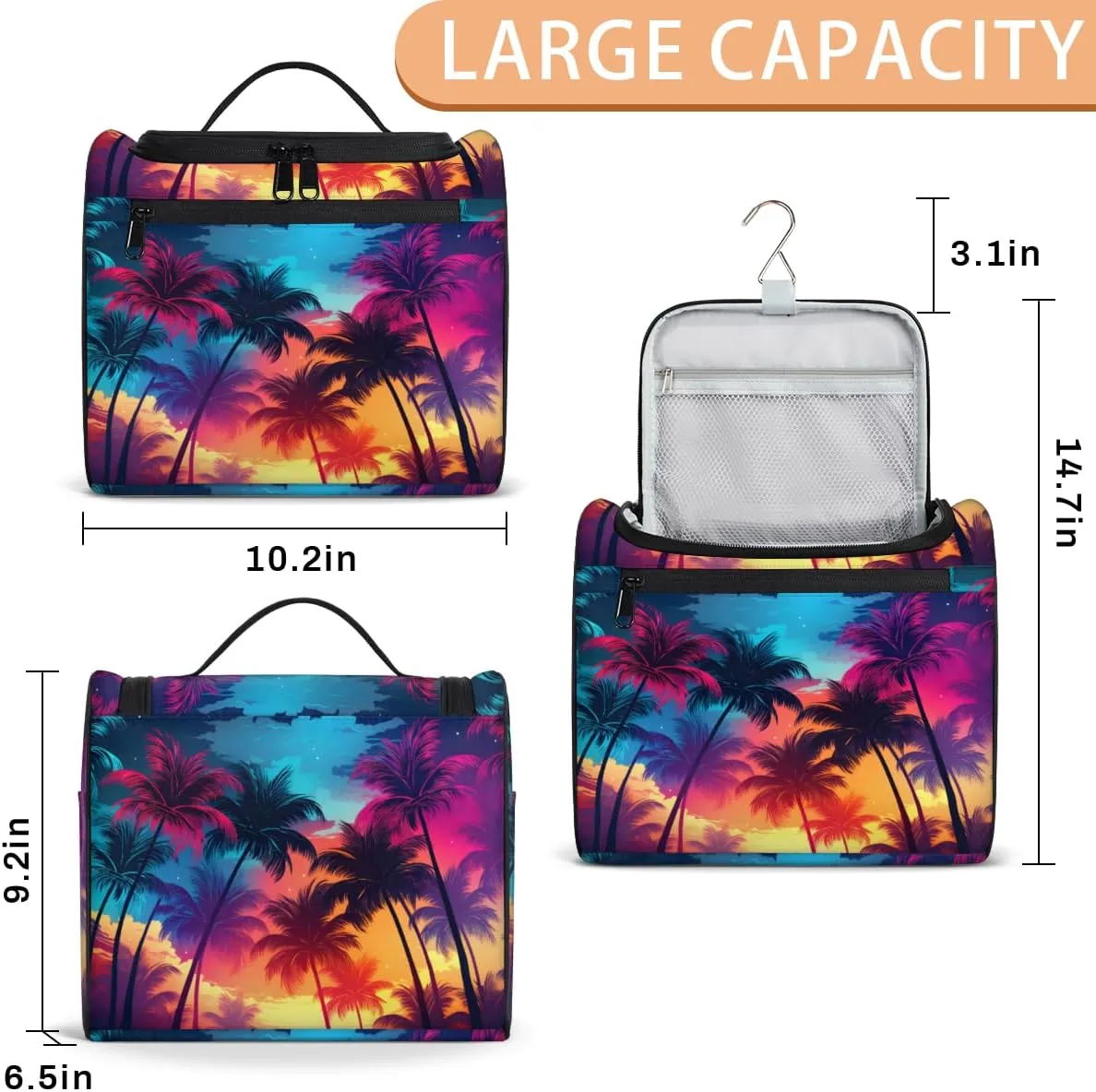 Tropical Palm Trees Hanging Toiletry Bags Travel Makeup Bag Water-resistant Makeup Cosmetic Bag Travel Organizer