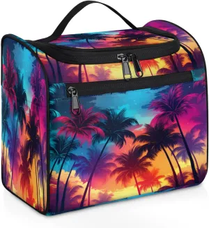 Tropical Palm Trees Hanging Toiletry Bags Travel Makeup Bag Water-resistant Makeup Cosmetic Bag Travel Organizer