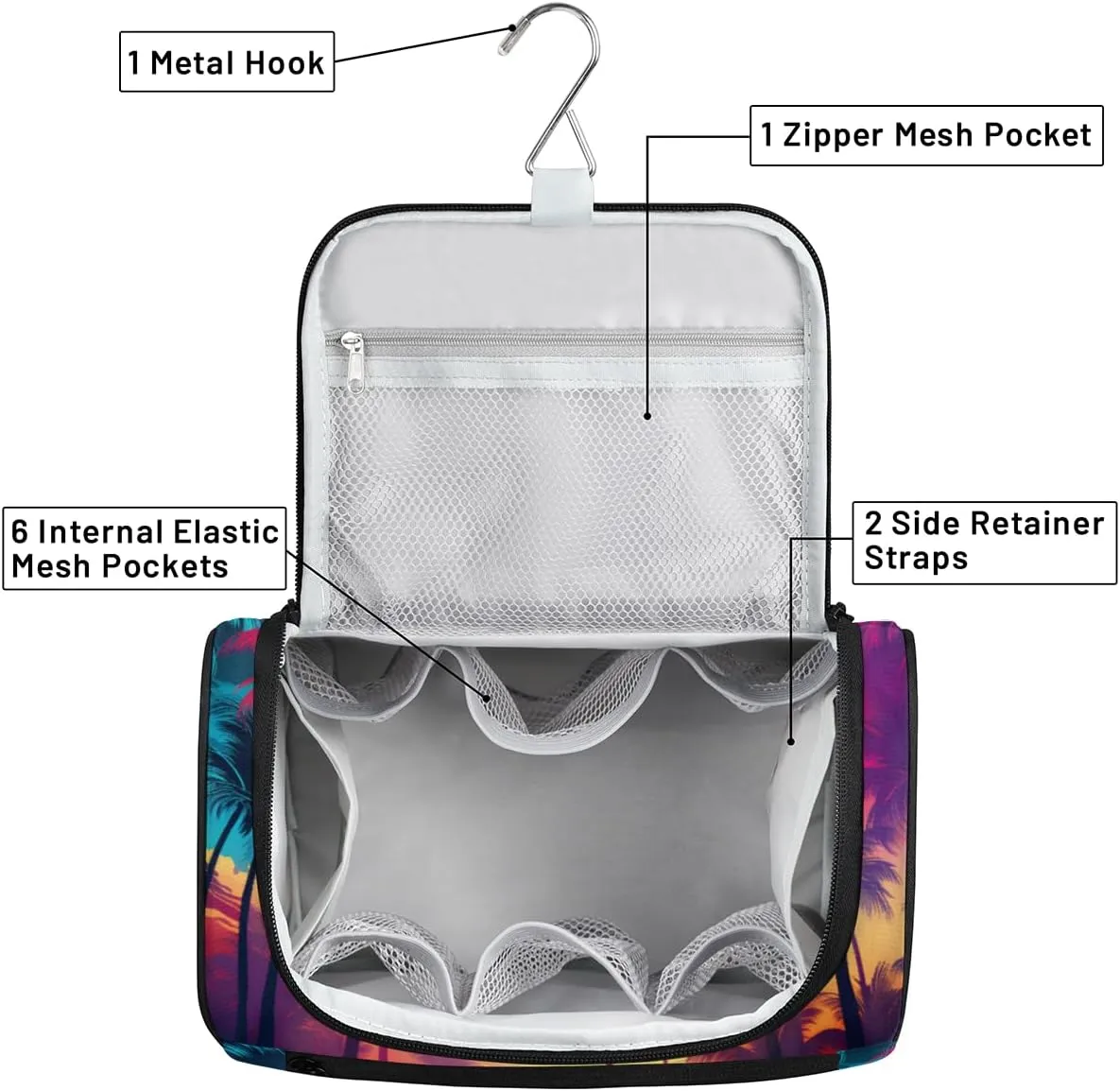 Tropical Palm Trees Hanging Toiletry Bags Travel Makeup Bag Water-resistant Makeup Cosmetic Bag Travel Organizer