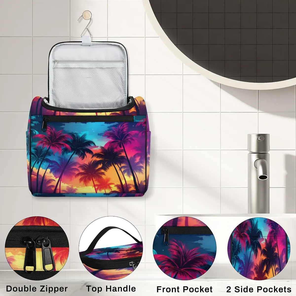 Tropical Palm Trees Hanging Toiletry Bags Travel Makeup Bag Water-resistant Makeup Cosmetic Bag Travel Organizer