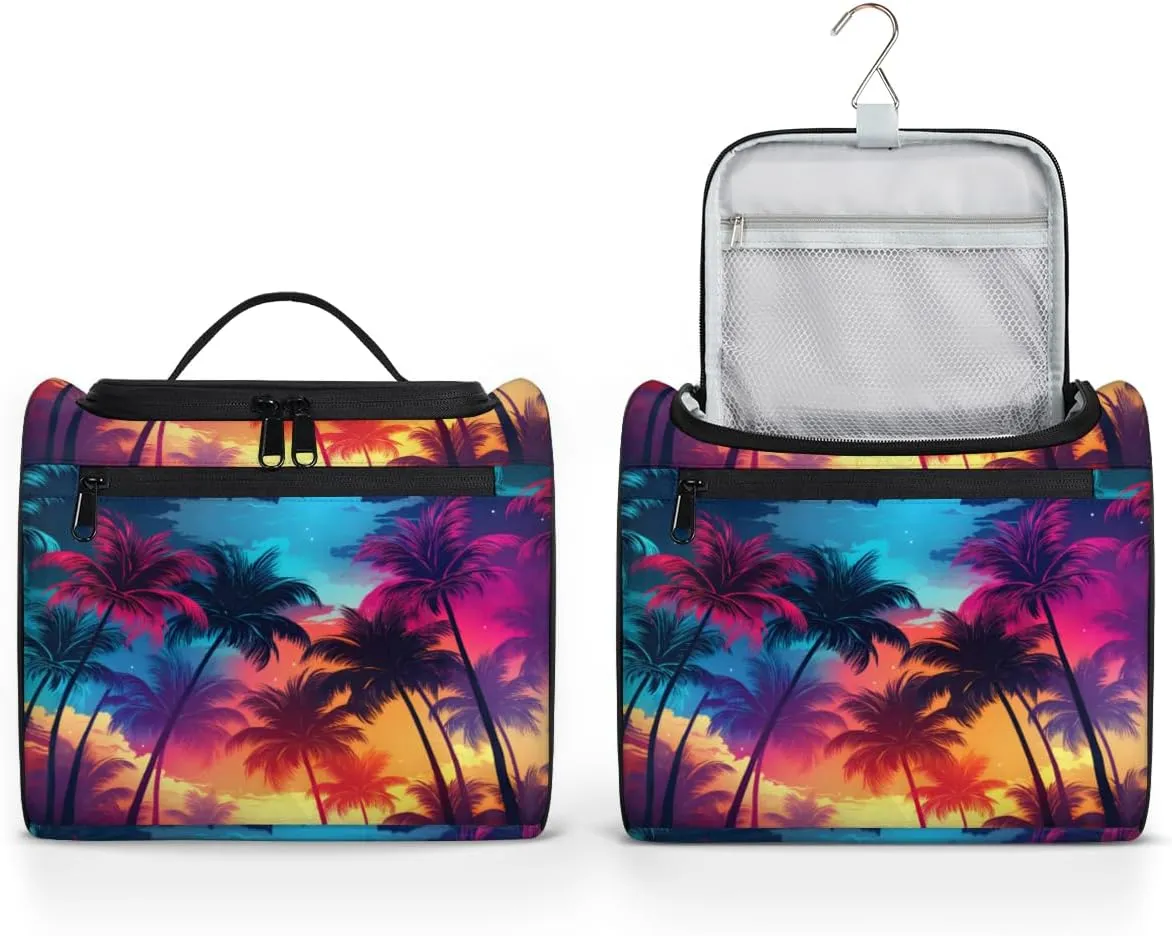 Tropical Palm Trees Hanging Toiletry Bags Travel Makeup Bag Water-resistant Makeup Cosmetic Bag Travel Organizer